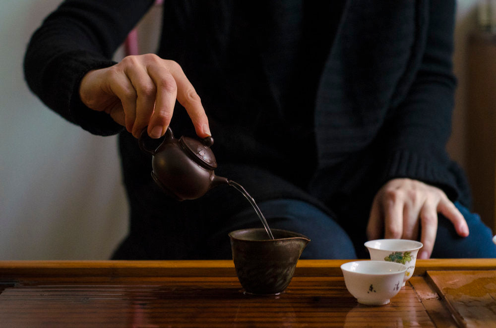 Taiwanese Brown Clay Teapot (2 oz) brewing
